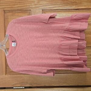 Anthropologie Akemi & Kin Flounce Ruffle Peplum Dusty Pink Long Sleeve  XS